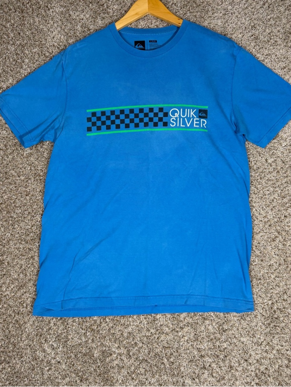Quiksilver Men's Bright Blue Checker Stripe Logo Tee